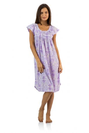 Casual Nights Women's Smocked Lace Short Sleeve Nightgown - Purple - Hit the sack in total comfort with this Soft and lightweight cotton blend Nightgown From Casual Nights in a beautiful print. Nightshirt features:  scoop neck, short sleeves, detailed with lace and ribbon for an extra feminine touch. Approximately 40" from shoulder to hem. A comfortable fit perfect for sleeping or lounging around.