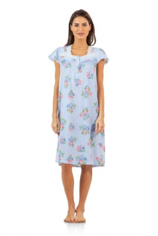 Casual Nights Women's Lace Short Sleeve Nightgown - Blue Stripes - Size recommendation: Size Medium (2-4) Large (6-8) X-Large (10-12) XX-Large (14-16), Order one size up For a more Relaxed FitHit the sack in total comfort with this Soft and lightweight KnitNightgownin a fundot pattern, Features4 Button closure, square neck,Approximately 39" from shoulder to hem, cap sleeves,detailed with lace for an extra feminine touch. A comfortable fit perfect for sleeping or lounging around.