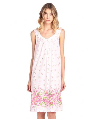 Casual Nights Women's Fancy Lace Floral Sleeveless Nightgown - Pink - Please use this size chart to determine which size will fit you best, if your measurements fall between two sizes we recommend ordering a larger size as most people prefer their sleepwear a little looser. Nightgown Length 40".Medium: Measures US Size 4-6, Chests/Bust 34-35"  Large: Measures US Size 68, Chests/Bust 35-36" X-Large: Measures US Size 10-12, Chests/Bust 37-38" XX-Large: Measures US Size 12-14, Chests/Bust 38.5-40" Hit the sack in total comfort with this Soft and lightweight Knit Night Gown from Casual Nights in fun floral, stripe, and dot patterns. Sleeveless Nightshirt features: square neck, 5 button closure, Allover print and contrast border trim, tucked and lace detail for an extra feminine touch. Approximately 40" from shoulder to hem. A comfortable fit perfect for sleeping or lounging around the house as a day dress. 