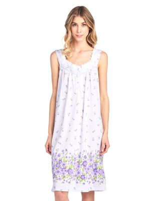 Casual Nights Women's Fancy Lace Floral Sleeveless Nightgown - Purple - Please use this size chart to determine which size will fit you best, if your measurements fall between two sizes we recommend ordering a larger size as most people prefer their sleepwear a little looser. Nightgown Length 40".Medium: Measures US Size 4-6, Chests/Bust 34-35"  Large: Measures US Size 68, Chests/Bust 35-36" X-Large: Measures US Size 10-12, Chests/Bust 37-38" XX-Large: Measures US Size 12-14, Chests/Bust 38.5-40" Hit the sack in total comfort with this Soft and lightweight Knit Night Gown from Casual Nights in fun floral, stripe, and dot patterns. Sleeveless Nightshirt features: square neck, 5 button closure, Allover print and contrast border trim, tucked and lace detail for an extra feminine touch. Approximately 40" from shoulder to hem. A comfortable fit perfect for sleeping or lounging around the house as a day dress. 