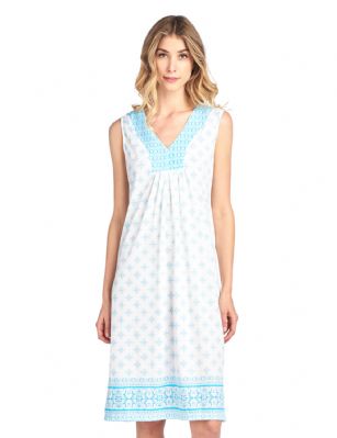Casual Nights Women's Fancy Printed Sleeveless Nightgown - Green - Please use this size chart to determine which size will fit you best, if your measurements fall between two sizes we recommend ordering a larger size as most people prefer their sleepwear a little looser. Nightgown Length 40".Medium: Measures US Size 4-6, Chests/Bust 34-35"  Large: Measures US Size 68, Chests/Bust 35-36" X-Large: Measures US Size 10-12, Chests/Bust 37-38" XX-Large: Measures US Size 12-14, Chests/Bust 38.5-40" Hit the sack in total comfort with this Soft and lightweight Knit Night Gown from Casual Nights in fun floral, stripe, and dot patterns. Sleeveless Nightshirt features: V- neck, Allover print and contrast border trim for an extra feminine touch. Approximately 40" from shoulder to hem. A comfortable fit perfect for sleeping or lounging around the house as a day dress. 