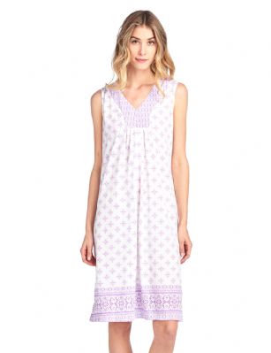 Casual Nights Women's Fancy Printed Sleeveless Nightgown - Purple - Please use this size chart to determine which size will fit you best, if your measurements fall between two sizes we recommend ordering a larger size as most people prefer their sleepwear a little looser. Nightgown Length 40".Medium: Measures US Size 4-6, Chests/Bust 34-35"  Large: Measures US Size 68, Chests/Bust 35-36" X-Large: Measures US Size 10-12, Chests/Bust 37-38" XX-Large: Measures US Size 12-14, Chests/Bust 38.5-40" Hit the sack in total comfort with this Soft and lightweight Knit Night Gown from Casual Nights in fun floral, stripe, and dot patterns. Sleeveless Nightshirt features: V- neck, Allover print and contrast border trim for an extra feminine touch. Approximately 40" from shoulder to hem. A comfortable fit perfect for sleeping or lounging around the house as a day dress. 