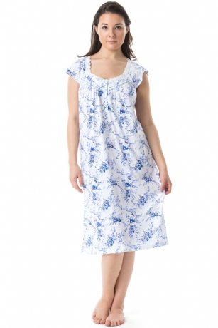 Casual Nights Women's Cap Sleeves Floral Lace Night Gown- Blue - Hit the sack in total comfort with this Soft and lightweight KnitNight Gownin a funfloralpattern, Features5 Button closure, cap sleeves,detailed with lace and bright ribbon for an extra feminine touch. A comfortable fit perfect for sleeping or lounging around.