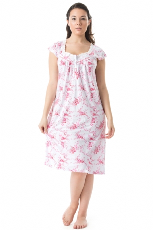Casual Nights Women's Cap Sleeves Floral Lace Night Gown- Pink - Hit the sack in total comfort with this Soft and lightweight KnitNight Gownin a funfloralpattern, Features5 Button closure, cap sleeves,detailed with lace and bright ribbon for an extra feminine touch. A comfortable fit perfect for sleeping or lounging around.