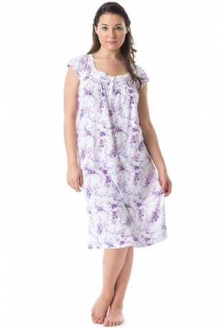 Casual Nights Women's Cap Sleeves Floral Lace Night Gown- Purple - Hit the sack in total comfort with this Soft and lightweight KnitNight Gownin a funfloralpattern, Features5 Button closure, cap sleeves,detailed with lace and bright ribbon for an extra feminine touch. A comfortable fit perfect for sleeping or lounging around.