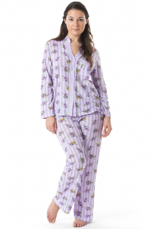 Casual Nights Women's Long Sleeve Floral Lace Trim Pajama Set - Purple ...