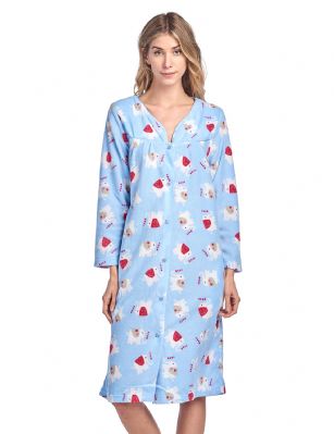 Casual Nights Women's Printed Fleece Snap-Front Lounger House Dress - #4 Blue - Please use this size chart to determine which size will fit you best, if your measurements fall between two sizes we recommend ordering a larger size as most people prefer their sleepwear a little looser. Medium: Measures US Size 68, Chests/Bust 35-36" Large: Measures US Size 10-12, Chests/Bust 37-38" X-Large: Measures US Size 12-14, Chests/Bust 38.5-41" XX-Large: Measures US Size 16-18, Chests/Bust 41.5-44" XXX-Large: Measures US Size 18-20, Chests/Bust 44.5-46"This Long Sleeve Housecoat Duster from Casual Nights Lounge and Sleepwear Collection, designed in pretty prints 7 patterns. Features: 100% Polyester cozy Fleece constructions, V-neckline, Piping trim, 2 handy pockets, the perfect knee approx. 41 length, easy snap front closure sets this muumuu lounger apart from the rest, youll love slipping it on and feel comfortable to wear around the house as day dress or to sleep in.
