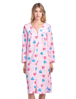 Casual Nights Women's Printed Fleece Snap-Front Lounger House Dress - #5 Pink - Please use this size chart to determine which size will fit you best, if your measurements fall between two sizes we recommend ordering a larger size as most people prefer their sleepwear a little looser. Medium: Measures US Size 68, Chests/Bust 35-36" Large: Measures US Size 10-12, Chests/Bust 37-38" X-Large: Measures US Size 12-14, Chests/Bust 38.5-41" XX-Large: Measures US Size 16-18, Chests/Bust 41.5-44" XXX-Large: Measures US Size 18-20, Chests/Bust 44.5-46"This Long Sleeve Housecoat Duster from Casual Nights Lounge and Sleepwear Collection, designed in pretty prints 7 patterns. Features: 100% Polyester cozy Fleece constructions, V-neckline, Piping trim, 2 handy pockets, the perfect knee approx. 41 length, easy snap front closure sets this muumuu lounger apart from the rest, youll love slipping it on and feel comfortable to wear around the house as day dress or to sleep in.