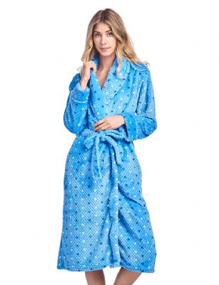 Casual Nights Women's Dot Long Sleeve Mini Popcorn Fleece Plush Robe - Blue - Sizing Recommendations: Size Medium (4-6) Large (8-10) X-Large (12-14) XX-Large (16-18)Wrap around in comfort with this cozy warm Plush Fleece Robe From Casual Nights, Exceptionally lightweight Bathrobe with Fun and elegant prints. Featuring a shawl collar and foldover cuffs, Long sleeves, matching self-Tie belt, Attached inner tie and 2 hand Pockets. Effortless Design perfect for Lounging, Relaxing or just layering on.