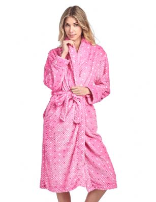 Casual Nights Women's Dot Long Sleeve Mini Popcorn Fleece Plush Robe - Pink - Sizing Recommendations: Size Medium (4-6) Large (8-10) X-Large (12-14) XX-Large (16-18)Wrap around in comfort with this cozy warm Plush Fleece Robe From Casual Nights, Exceptionally lightweight Bathrobe with Fun and elegant prints. Featuring a shawl collar and foldover cuffs, Long sleeves, matching self-Tie belt, Attached inner tie and 2 hand Pockets. Effortless Design perfect for Lounging, Relaxing or just layering on.