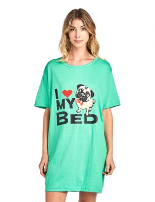 Casual Nights Women's Short Sleeve Printed Scoop Neck Sleep Tee - Neon Green - Hit the sack in total comfort, this shirt is designed with comfort in mind. Flirty knee-length, Fun Screen Print and Comfortable Loose fit makes it a flattering piece that every woman should own in her top drawer.