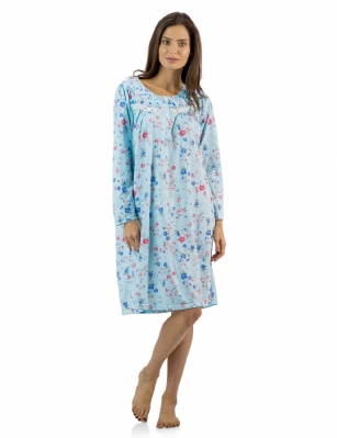 Casual Nights Women's Floral Pintucked Long Sleeve Nightgown - Blue - Size recommendation: Size Medium (4-6) Large (8-10) X-Large (12-14) XX-Large (16-18), Order one size up For a more Relaxed FitHit the sack in total comfort with this Soft and lightweight Cotton Blend Nightgown, Features round neck, Approximately 38" inches from shoulder to hem, long sleeves, 5 button closure, detailed with lace, satin ribbon, pin-tucked detail for an extra feminine touch. A comfortable fit perfect for sleeping or lounging around.