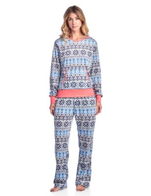 Ashford & Brooks Women's Mink Fleece Hoodie Pajama Set - Fair Isle Ivory - This Ashford & Brooks Women's Luxurious Long Sleeve Pajama Set is made out of durable ultra-soft 100% Polyester mink fleece fabric. It'll keep you cozy, warm, and comfortable during the cold winter days yet stylish at the same time. Pj's features; hooded night top, pull over closure, long sleeves, front kangaroo pocket, fun flirty printed patterns with contrast color knitted trim. Pajama pants with elasticized spandex waist for easy pull on and added comfort, side seam pockets, approx. 30" inseam 11" rise, contrast color trim and drawstring bow tie closure. This Two piece comfort sleepwear PJ set offers a roomy relaxed fit perfect for sleeping or lounging around. Soft to touch feels great against skin, you will not want to get them off! Comes in Beautifully Gift Wrapped packaging. Get if on birthday, Christmas holiday for a friend, daughter, girlfriend, wife or someone you love.