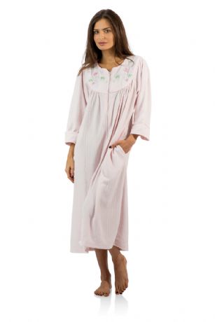 Casual Nights Women's Zipper Front Jacquard Fleece Long Robe Duster - Pink - This cozy warm Fleece Lined Lounge Duster Robe from Casual Nights, exceptionally lightweight robe made from terry poly smooth to the touch fabric. Housecoat features; 3/4 sleeves, piping detail, embroidered flowers, side seam pockets, front zip closure measures 33" inches makes this lounger easy to wear. Mid-calf length measures approx. 46 Inches. A comfort loose fit style perfect for spas, shower houses, lounging, changing. sleeping and more. 