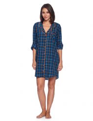 Ashford & Brooks Women's Woven Long Sleep Shirt Nightshirt - Black/Blue/Plaid