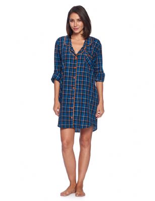 Ashford & Brooks Women's Woven Long Sleep Shirt Nightshirt - Black/Blue/Plaid - Ashford & Brooks Women's Woven Long Sleep Shirt Nightshirt