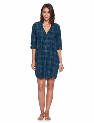 Ashford & Brooks Women's Woven Long Sleep Shirt Nightshirt - Green Blackwatch - Ashford & Brooks Women's Woven Long Sleep Shirt Nightshirt