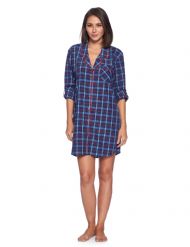 Ashford & Brooks Women's Woven Long Sleep Shirt Nightshirt - Blue/Burgundy