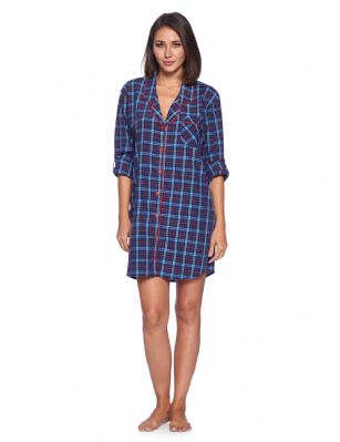 Ashford & Brooks Women's Woven Long Sleep Shirt Nightshirt - Blue/Burgundy - Ashford & Brooks Women's Woven Long Sleep Shirt Nightshirt