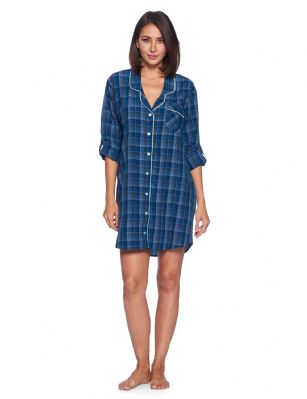 Ashford & Brooks Women's Woven Long Sleep Shirt Nightshirt - Blue/Grey - Ashford & Brooks Women's Woven Long Sleep Shirt Nightshirt