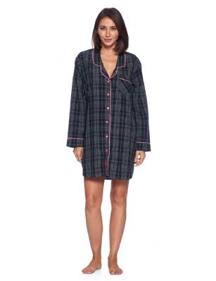 Ashford & Brooks Women's Woven Long Sleep Shirt Nightshirt - Black/Grey/White - Ashford & Brooks Women's Woven Long Sleep Shirt Nightshirt