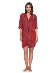 Ashford & Brooks Women's Woven Long Sleep Shirt Nightshirt - Red/Black Stewart