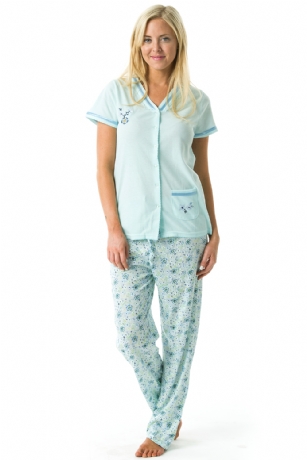 Casual Nights Women's Short Sleeve Floral Pajama Set - Green - Hit the sack in total comfort with these Softand lightweight Knit Pajamas in a funFloral pattern, Features V-Neck Button Down Closure,Open pocket and lace and Ribbon Trim, Pant with drawstring and elastic waist.A comfortable straight fit perfect for sleeping or lounging around.