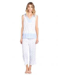 Casual Nights Women's Printed Sleeveless Top & Capri Pajama Set - Blue