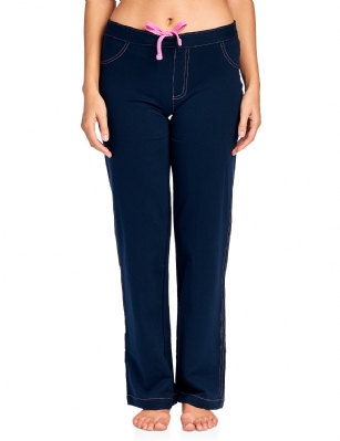 Casual Nights Women's 100% Cotton Contrast Stitch Pajama Sleep Pants -Navy Blue - Sleep, Dream and lounge stylishly with this Casual Nights Printed Cotton Pajama Sleep Bottoms. It's made from 100% Cotton fabric that will keep you cozy, cool, and comfortable all year round. These sleeping and lounging pants features: Contrast seam stitching in solid colors, approx. 30" Inches inseam length, inside drawstring bow tie waistband for easier pull on and added comfort.  Relaxed perfect fit Soft to touch feels great against skin, you will not want to get them off. Choose the one you love and mix n match it with your favorite top!