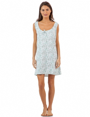 Casual Nights Women's Cotton Sleeveless Nightgown Chemise - Green Dots - You'll love slipping into This Women's Cotton Sleeveless Nightgown Shirt from Casual Nights thats made of a 100% breathable soft cotton fabric which feels great to touch and even greater to wear. Sleep nightshirt features; Beautiful flower prints and designs, scoop neck, sleeveless, front bow accent, flirty length measures Approx. 35" inches from shoulder to hem. Wear it alone or with pajama shorts or pants. Excellent gift idea for any occasion. 