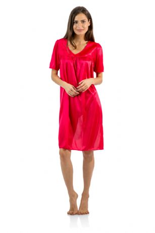 Casual Nights Women's Satin tricot Embroidery Lace Short Sleeve Nightgown - Red - This Women's Lace Trim Lounger Tricot Nightshirt from Casual Nights is made from lightweight silky smooth poly fabric offering an ultra-comfortable yet flattering fit. Featuring; V-neck neckline with lace trim, Embroidery at top with bow accent, short sleeves, flirty knee length approx. 38 inches. Youll love slipping it on, this sleep nightgown is a great option for those who want something a lighter and sexier. 