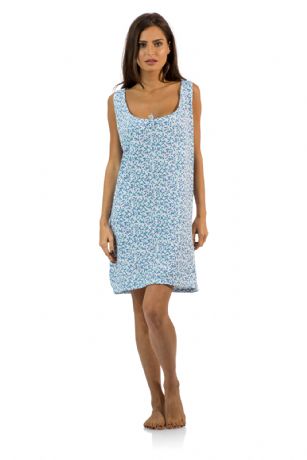 Casual Nights Women's Cotton Sleevleess Nightgown Chemise - Blue - You'll love slipping into This Women's Cotton Sleeveless Nightgown Shirt from Casual Nights thats made of a 100% breathable soft cotton fabric which feels great to touch and even greater to wear. Sleep nightshirt features; Beautiful flower prints and designs, scoop neck, sleeveless, front bow accent, flirty length measures Approx. 35" inches from shoulder to hem. Wear it alone or with pajama shorts or pants. Excellent gift idea for any occasion. 