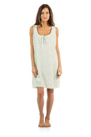 Casual Nights Women's Cotton Sleeveless Nightgown Chemise - Green - You'll love slipping into This Women's Cotton Sleeveless Nightgown Shirt from Casual Nights thats made of a 100% breathable soft cotton fabric which feels great to touch and even greater to wear. Sleep nightshirt features; Beautiful flower prints and designs, scoop neck, sleeveless, front bow accent, flirty length measures Approx. 35" inches from shoulder to hem. Wear it alone or with pajama shorts or pants. Excellent gift idea for any occasion. 
