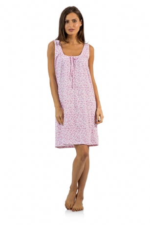 Casual Nights Women's Cotton Sleeveless Nightgown Chemise - Pink - You'll love slipping into This Women's Cotton Sleeveless Nightgown Shirt from Casual Nights thats made of a 100% breathable soft cotton fabric which feels great to touch and even greater to wear. Sleep nightshirt features; Beautiful flower prints and designs, scoop neck, sleeveless, front bow accent, flirty length measures Approx. 35" inches from shoulder to hem. Wear it alone or with pajama shorts or pants. Excellent gift idea for any occasion. 