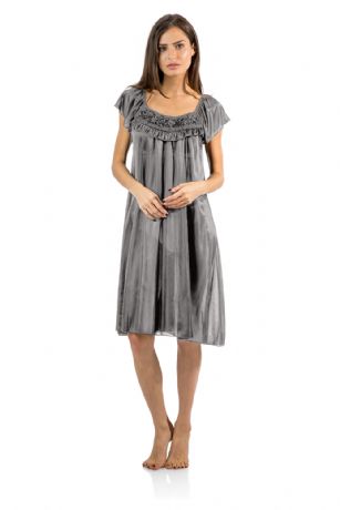 Casual Nights Women's Cap Sleeve Flower Silky Tricot Nightgown - Grey - You'll love slipping into this gown designed in silky tricot satin fabric witha Sexy pattern, Flower and ruffle accent that lend a feminine flair. A Lightweight, flowing fabric that keeps your sleepwear comfortable and stylish.