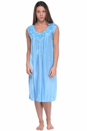 Casual Nights Women's Sleeveless Flower Satin Nightgown - Blue - You'll love slipping into this gown designed in silky satin fabric witha Sexy pattern, Flower accent that lend a feminine flair. A Lightweight, flowing fabric that keeps your sleepwear comfortable and stylish.