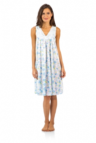 Casual Nights Women's Flowral Lace Tricot Sleeveless Nightgown - Blue - You'll love slipping into this gown designed in silky satin fabric witha You'll love slipping into this Floral Tricot Nightgown from Casual Nights made from a lightweight, silky flowing fabric that keeps your sleepwear comfortable and stylish. Featuring; V-neck neckline, sleeveless, lace applique with satin bow accent, Knee length measures Approx. 39 inches. This sleep nightshirt is a great option for those who want something a lighter and sexier.