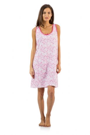 Casual Nights Women's Cotton Sleeveless Nightgown Chemise - Pink - You'll love slipping into This Women's Cotton Sleeveless Nightgown Shirt from Casual Nights thats made of a 100% breathable soft cotton fabric which feels great to touch and even greater to wear. Sleep nightshirt features; Beautiful flower prints and designs, scoop neck, sleeveless, front bow accent, flirty length measures Approx. 35" inches from shoulder to hem. Wear it alone or with pajama shorts or pants. Excellent gift idea for any occasion. 