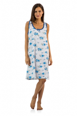 Casual Nights Women's Cotton Sleeveless Nightgown Chemise - Blue - You'll love slipping into This Women's Cotton Sleeveless Nightgown Shirt from Casual Nights thats made of a 100% breathable soft cotton fabric which feels great to touch and even greater to wear. Sleep nightshirt features; Beautiful flower prints and designs, scoop neck, sleeveless, front bow accent, flirty length measures Approx. 35" inches from shoulder to hem. Wear it alone or with pajama shorts or pants. Excellent gift idea for any occasion. 