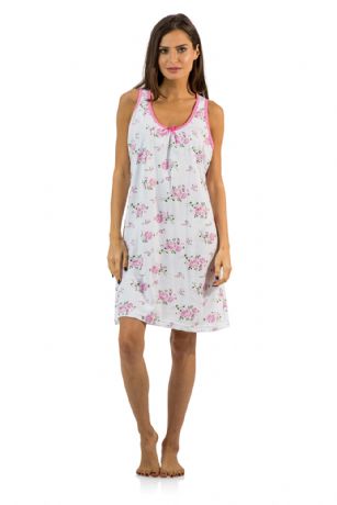 Casual Nights Women's Cotton Sleeveless Nightgown Chemise - Pink - You'll love slipping into This Women's Cotton Sleeveless Nightgown Shirt from Casual Nights thats made of a 100% breathable soft cotton fabric which feels great to touch and even greater to wear. Sleep nightshirt features; Beautiful flower prints and designs, scoop neck, sleeveless, front bow accent, flirty length measures Approx. 35" inches from shoulder to hem. Wear it alone or with pajama shorts or pants. Excellent gift idea for any occasion. 