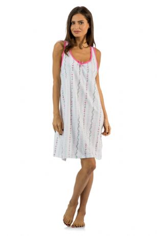 Casual Nights Women's Cotton Sleeveless Nightgown Chemise - Pink - You'll love slipping into This Women's Cotton Sleeveless Nightgown Shirt from Casual Nights thats made of a 100% breathable soft cotton fabric which feels great to touch and even greater to wear. Sleep nightshirt features; Beautiful flower prints and designs, scoop neck, sleeveless, front bow accent, flirty length measures Approx. 35" inches from shoulder to hem. Wear it alone or with pajama shorts or pants. Excellent gift idea for any occasion. 