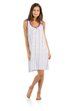 Casual Nights Women's Cotton Sleeveless Nightgown Chemise - Purple - You'll love slipping into This Women's Cotton Sleeveless Nightgown Shirt from Casual Nights thats made of a 100% breathable soft cotton fabric which feels great to touch and even greater to wear. Sleep nightshirt features; Beautiful flower prints and designs, scoop neck, sleeveless, front bow accent, flirty length measures Approx. 35" inches from shoulder to hem. Wear it alone or with pajama shorts or pants. Excellent gift idea for any occasion. 