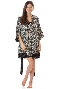 Ashford & Brooks Women's 2 Piece Satin Robe and Nightie Set - Leopard