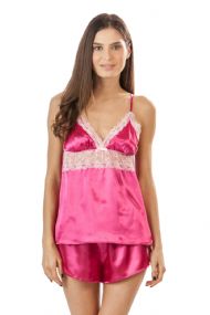 Ashford & Brooks Women's Satin Cami and Shorts Pajama Set - Fuschia