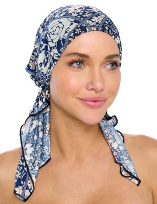 Ashford & Brooks  Women's Pretied Printed Fitted Headscarf Chemo Bandana - Classic Navy/White - Fashionable, beautiful and comfortable Pre-tied Fittted Bandana from Ashford & Brooks, No tying skills required- just slip it on and go. Unique printed design to fit your style, elastic back with inner black lining for secure fit. These headscarves are ideal for alopecia and chemotherapy cancer patients because they are easy to use, soft and provide full head coverage.