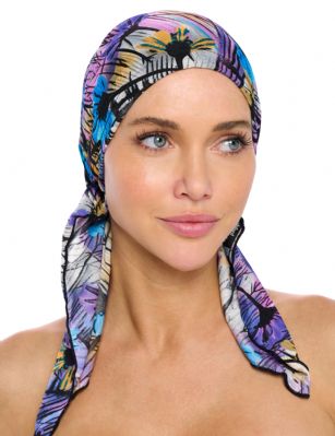 Ashford & Brooks  Women's Pretied Printed Fitted Headscarf Chemo Bandana - Pastel Black/Yellow - Fashionable, beautiful and comfortable Pre-tied Fittted Bandana from Ashford & Brooks, No tying skills required- just slip it on and go. Unique printed design to fit your style, elastic back with inner black lining for secure fit. These headscarves are ideal for alopecia and chemotherapy cancer patients because they are easy to use, soft and provide full head coverage.