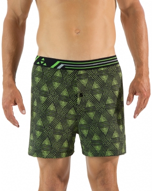 Balanced Tech Men's Active Performance Boxer Shorts - Tribal Energy Black/Green - These Balanced Tech Active Performance Boxer Shorts is made out of a 95% Polyester/5% Elastane fabric with breathability and moisture wicking technology ensures fast drying while keeping you cool and fresh all day. These comfort fit athletic underwear features: comfortable signature elastic waistband that eliminates chafing, functional button fly, approx. 4" inseam length, 4 way stretch flexibility improves mobility while maintaining its shape and wont ride up. These Boxers are great for running and working out and for all day use. About the Brand - "Balanced Tech" Designed in the US, is an activewear brand that infuses technology, Driven by the latest trends with style and comfort for everyday goals and challenges. Whether you are working up a serious sweat or hanging out on a Sunday, you can always look and feel great with Balanced Tech!