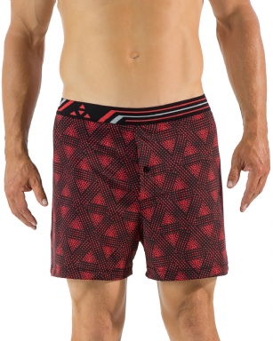 Balanced Tech Men's Active Performance Boxer Shorts - Tribal Energy Black/Red - These Balanced Tech Active Performance Boxer Shorts is made out of a 95% Polyester/5% Elastane fabric with breathability and moisture wicking technology ensures fast drying while keeping you cool and fresh all day. These comfort fit athletic underwear features: comfortable signature elastic waistband that eliminates chafing, functional button fly, approx. 4" inseam length, 4 way stretch flexibility improves mobility while maintaining its shape and wont ride up. These Boxers are great for running and working out and for all day use. About the Brand - "Balanced Tech" Designed in the US, is an activewear brand that infuses technology, Driven by the latest trends with style and comfort for everyday goals and challenges. Whether you are working up a serious sweat or hanging out on a Sunday, you can always look and feel great with Balanced Tech!