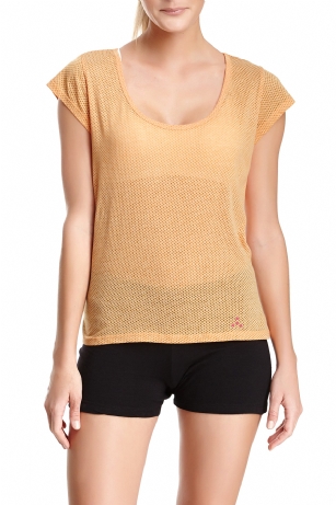 Balanced Tech Women's Dot Burntout Scoop Neck Tee - Flame Orange - This Balanced Tech Women's Burntout Dot Tee is made from Lightweight 56% Cotton/ 44% Polyester fabric that's super soft and comfortable is a must have in any active and lounge wardrobe. Wear it as a layering piece or alone around the house or to sleep in. Top features dot mesh nit, front logo accent, scoop neck, Hi-lo hem and shorts sleeve. You'll find many reasons to make this T-shirt yours. About the Brand - "Balanced Tech" is an activewear brand that infuses technology, Driven by the latest trends with style and comfort for everyday goals and challenges. Whether you are working up a serious sweat or hanging out on a Sunday, you can always look and feel great with Balanced Tech! 