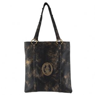 Christian Audigier Frida Tote - Onyx - The Christian Audigier Frida Tote isa popular bag and is part of theCA Handbag Collection. Designed by Chris Audigier who also designs Ed Hardy Bags.It perfect as an on-the-go fashionable carry on bag. This snake-embossed synthetic tote in ruby features-Double handles , oversize rhinestone embellishment ,jeweled logo on the front,magnetic closure , internal pocket with zipper.This bag is the perfect accessory to your wardrobe. 